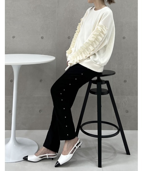 Re:EDIT（リエディ）の「クルーネックフリルスリーブダンボールトップス（スウェット・レディース・グレー/ホワイト系/ブラック・MEDIUM/LARGE）」の14枚目の写真