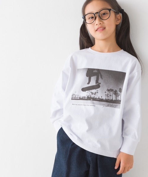 OMNES(オムネス)の「キッズコクーンシルエットプリント長袖Tシャツ(Tシャツ/カットソー・キッズ・ホワイト/ブラック/グレー/グリーン・100/110/130/140/120)」の2枚目の写真
