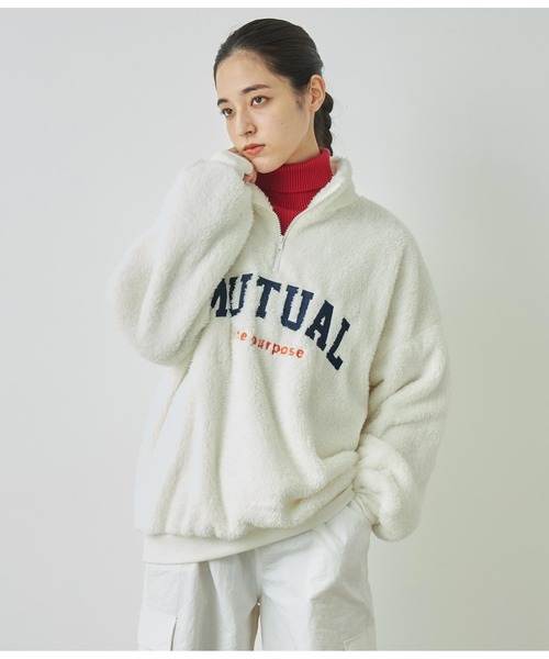 ANAP（アナップ）の「ハイネックハーフジップボアトレーナー【親子お揃い】（スウェット・レディース・グレー/ネイビー/オフホワイト・FREE）」の5枚目の写真