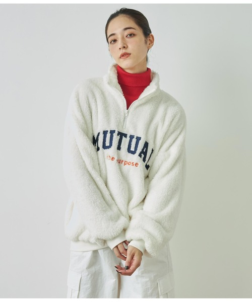 ANAP（アナップ）の「ハイネックハーフジップボアトレーナー【親子お揃い】（スウェット・レディース・グレー/ネイビー/オフホワイト・FREE）」の4枚目の写真