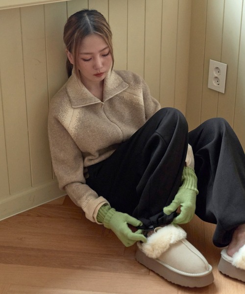 UNE MANSION（ユヌマンション）の「【男女兼用ユニセックス】【 足長効果あり】【起毛仕様】【パンツストリングで調節可能】足長美脚シルエットワイドストレートストリング起毛スウェットパンツ（スウェットパンツ・レディース・グリーン/ピンク/グレー/ブラック/ライトグレー/ネイビー/ライトピンク・FREE）」の20枚目の写真