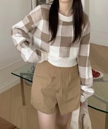 COCOMOMO（ココモモ）の「ギンガムチェック柄ショート丈ニット（ニット/セーター）」
