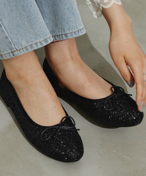 Aunt Marie's（アントマリーズ）の「ラメリボンバレーシューズ（バレエシューズ・レディース・ブラック/ホワイト/シルバー・M/S/L）」の3枚目の写真