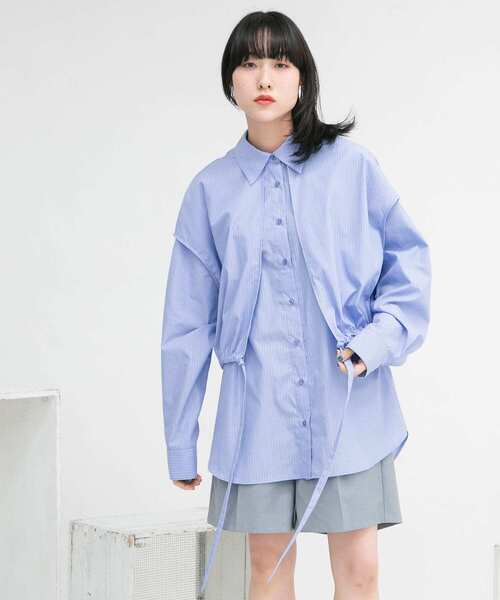 KBF（ケイビーエフ）の「ストライプレイヤードBIGシャツ（シャツ/ブラウス・レディース・ブルー系その他/ホワイト系その他/ベージュ系その他・ONE）」の5枚目の写真