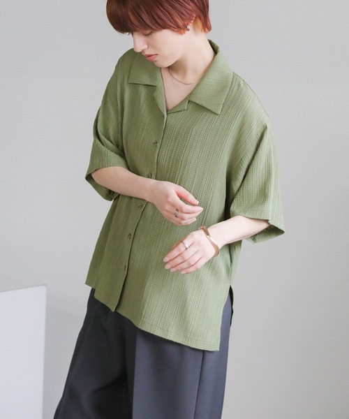 select MOCA(セレクトモカ)の「クリンクルオープンカラーシャツ(シャツ/ブラウス・レディース・ホワイト/カーキオリーブ/サックスブルー・FREE)」の12枚目の写真