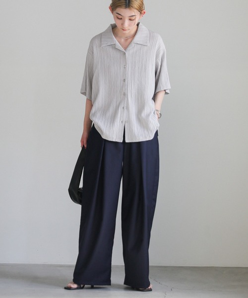 【COOR】★ナチュラル リンクル オープン カラー シャツ ★ COOR: ホワイト Natural Wrinkled オープンカラーシャツ