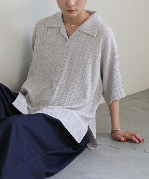 セール】クリンクルオープンカラーシャツ（シャツ/ブラウス）｜select