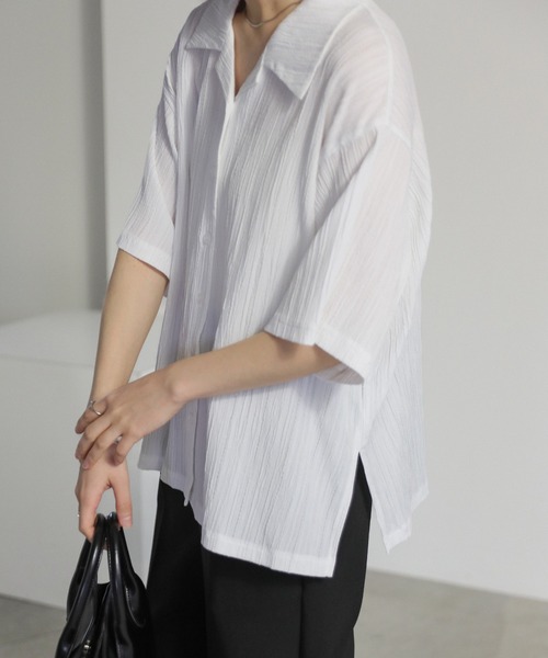 セール】クリンクルオープンカラーシャツ（シャツ/ブラウス）｜select