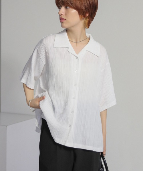 select MOCA(セレクトモカ)の「クリンクルオープンカラーシャツ(シャツ/ブラウス・レディース・ホワイト/カーキオリーブ/サックスブルー・FREE)」の9枚目の写真