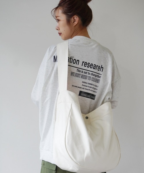 dictionary（ディクショナリー）の「【dictionary】シンプル ビッグショルダーバッグ コットンキャンバス 大容量（ショルダーバッグ・メンズ・ブラック/カーキ/ホワイト・FREE）」の5枚目の写真