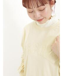 パターンメッシュ配色メローハイネックカットソー