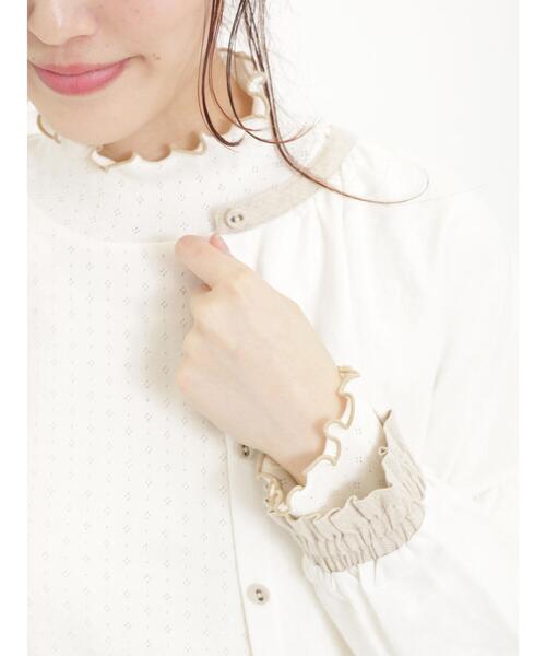 Samansa Mos2（サマンサ モスモス）の「パターンメッシュ配色メローハイネックカットソー（Tシャツ/カットソー・レディース・イエロー/モカ/パープル/キナリ・F）」の2枚目の写真