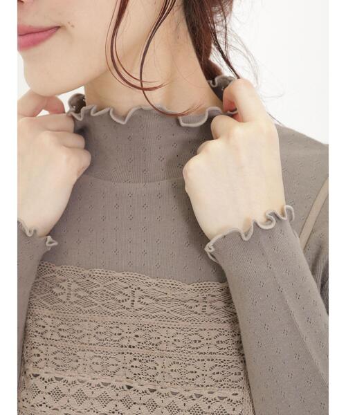 Samansa Mos2（サマンサ モスモス）の「パターンメッシュ配色メローハイネックカットソー（Tシャツ/カットソー・レディース・イエロー/モカ/パープル/キナリ・F）」の5枚目の写真