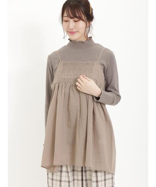 Samansa Mos2（サマンサ モスモス）の「パターンメッシュ配色メローハイネックカットソー（Tシャツ/カットソー・レディース・イエロー/モカ/パープル/キナリ・F）」の9枚目の写真