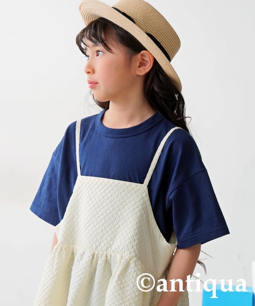 antiqua（アンティカ）の「クルーネック半袖Tシャツ（Tシャツ/カットソー・キッズ・イエロー/ネイビー/ブラック/オフホワイト/杢グレー/ピンク・130/110/120）」の4枚目の写真