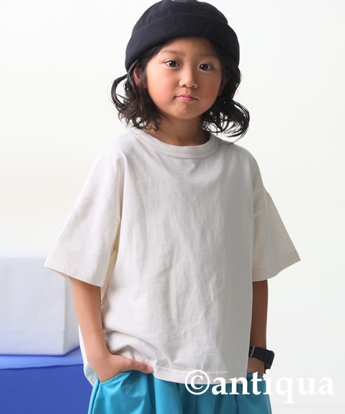 antiqua（アンティカ）の「クルーネック半袖Tシャツ（Tシャツ/カットソー・キッズ・イエロー/ネイビー/ブラック/オフホワイト/杢グレー/ピンク・130/110/120）」の2枚目の写真