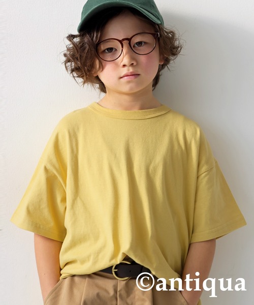 antiqua（アンティカ）の「クルーネック半袖Tシャツ（Tシャツ/カットソー・キッズ・イエロー/ネイビー/ブラック/オフホワイト/杢グレー/ピンク・130/110/120）」の5枚目の写真