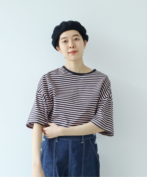 PAR ICI（パーリッシィ）の「ボーダー配色バインダー 5分袖BIG Tシャツ（Tシャツ/カットソー・レディース・グリーン/ピンク系その他/サックスブルー/ブラック/ライトブルー/オレンジ/イエロー/カーキ/マスタード/ダークブラウン/グリーン系その他/ピンク系その他2・FREE）」の10枚目の写真