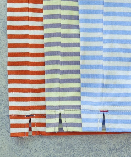 PAR ICI（パーリッシィ）の「ボーダー配色バインダー 5分袖BIG Tシャツ（Tシャツ/カットソー・レディース・グリーン/ピンク系その他/サックスブルー/ブラック/ライトブルー/オレンジ/イエロー/カーキ/マスタード/ダークブラウン/グリーン系その他/ピンク系その他2・FREE）」の13枚目の写真