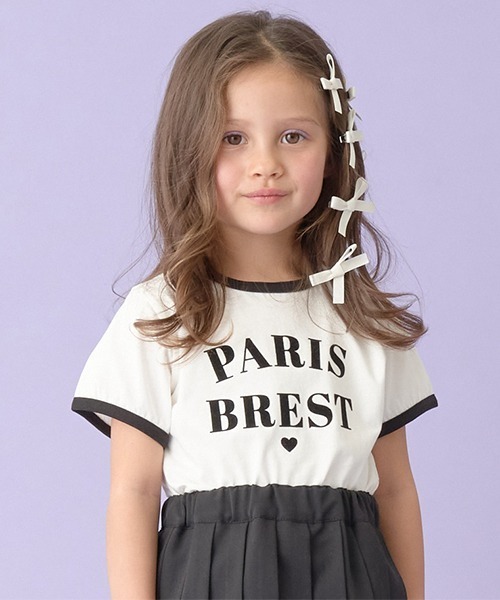 Lycee mine(リセマイン)の「【型崩れしないやわらかコットン】フロッキープリントリンガーTシャツ(Tシャツ/カットソー・キッズ・オフホワイト/トップグレー/ブラック/ライトベージュ・100cm/110cm/120cm/130cm/140cm/150cm)」の2枚目の写真