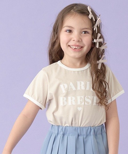 Lycee mine(リセマイン)の「【型崩れしないやわらかコットン】フロッキープリントリンガーTシャツ(Tシャツ/カットソー・キッズ・オフホワイト/トップグレー/ブラック/ライトベージュ・100cm/110cm/120cm/130cm/140cm/150cm)」の4枚目の写真