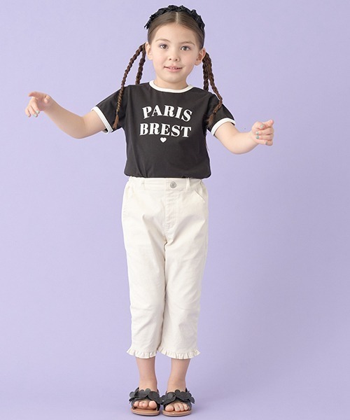 Lycee mine(リセマイン)の「【型崩れしないやわらかコットン】フロッキープリントリンガーTシャツ(Tシャツ/カットソー・キッズ・オフホワイト/トップグレー/ブラック/ライトベージュ・100cm/110cm/120cm/130cm/140cm/150cm)」の19枚目の写真