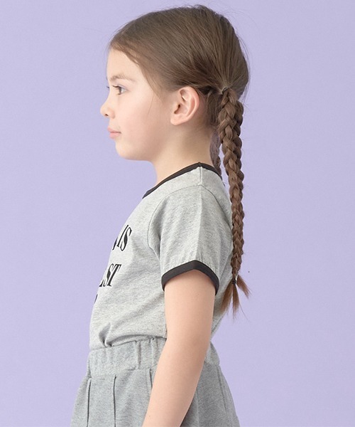 Lycee mine(リセマイン)の「【型崩れしないやわらかコットン】フロッキープリントリンガーTシャツ(Tシャツ/カットソー・キッズ・オフホワイト/トップグレー/ブラック/ライトベージュ・100cm/110cm/120cm/130cm/140cm/150cm)」の11枚目の写真