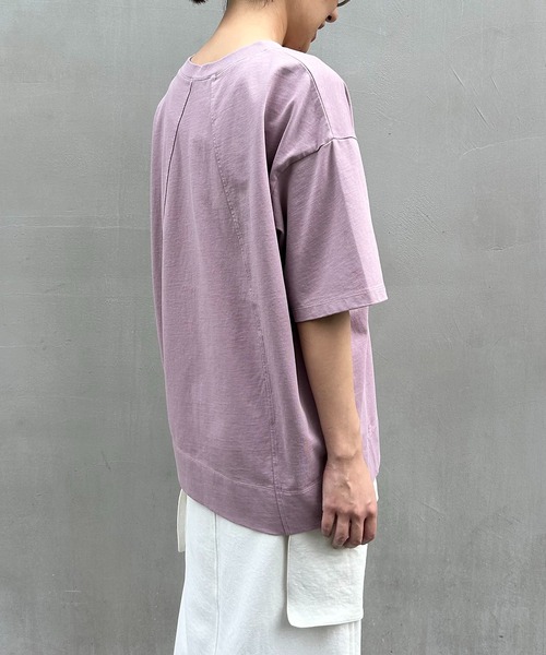 Munich（ミューニック）の「40/2コットンジャージ切り替えデザインロゴプリントTシャツ（Tシャツ/カットソー・レディース・グリーン/ホワイト/ダークグレー/キャメル/ライトパープル・FREE）」の10枚目の写真