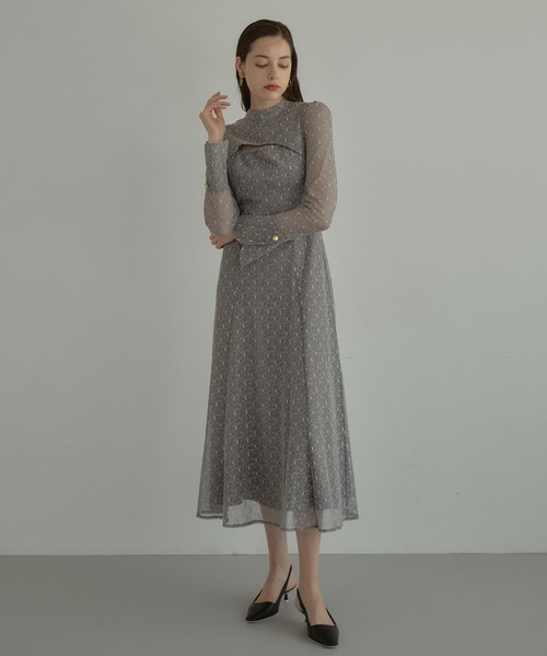 極美品 ANDRESD アンドレスド バックオープンジオメトリックドレス L バックオープンジオメトリックドレス / back open geometric dress