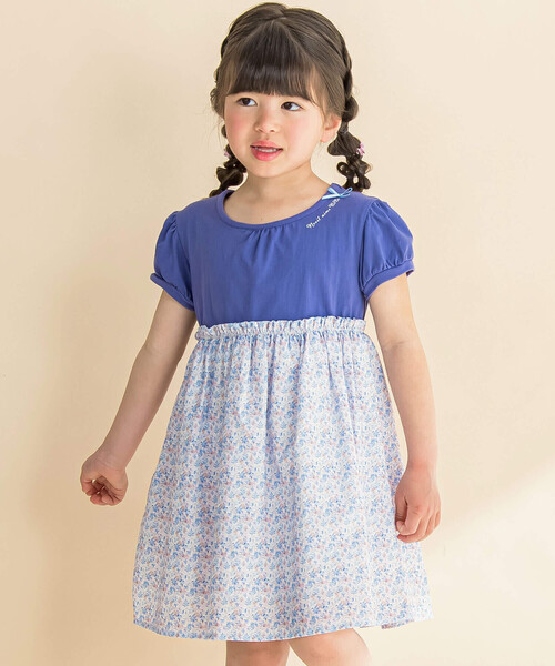 Noeil aime BeBe(ノイユエイムベベ)の「パフスリープ花柄切り替えワンピース(80~130cm)(ワンピース・キッズ・ブルー系その他/レッド系その他・120cm/130cm/80cm/90cm/110cm/100cm)」の2枚目の写真