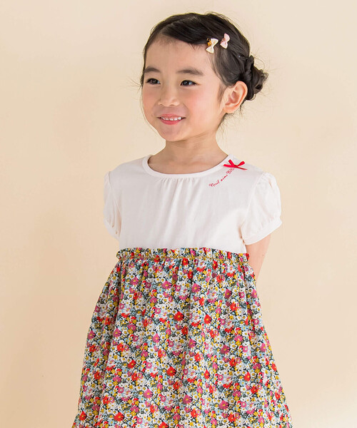 Noeil aime BeBe(ノイユエイムベベ)の「パフスリープ花柄切り替えワンピース(80~130cm)(ワンピース・キッズ・ブルー系その他/レッド系その他・120cm/130cm/80cm/90cm/110cm/100cm)」の3枚目の写真