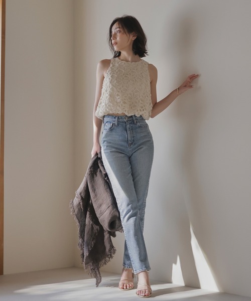 リボンエンブロイダリーレーストップス リボンエンブロイダリーレーストップス(F IVORY): トップスanuans