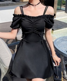 Lace Ladies（レースレディース）の「サイド レースアップ ギャザー オフショルダー スイム ワンピース（水着・レディース）」