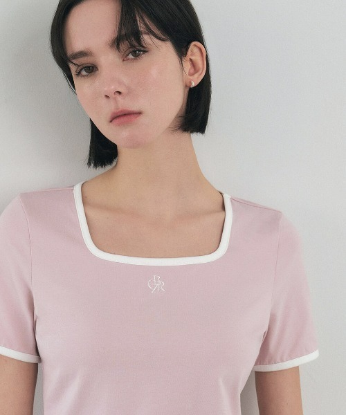 Tシャツ・カットソー citybreeze Square neck line color combination short sleeve t CITYBREEZE] SQUARE NECK LINE COLOR SCHEME SHORT SLEEVE