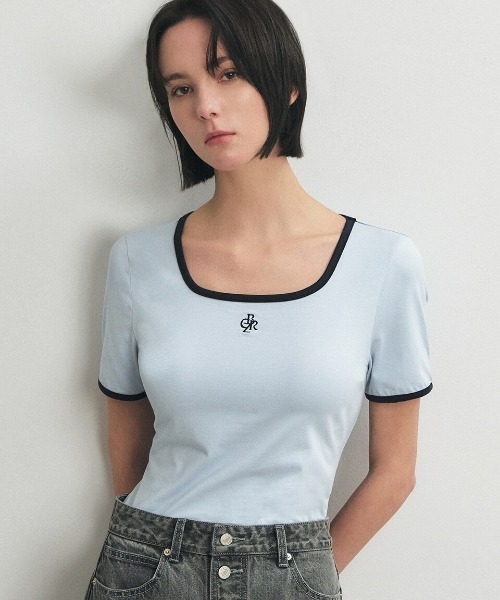 【CITYBREEZE】★スクエアネックライン 配色 半袖Tシャツ★ CITYBREEZE(シティブリーズ)の「SQUARE NECKLINE COLOR BLOCK