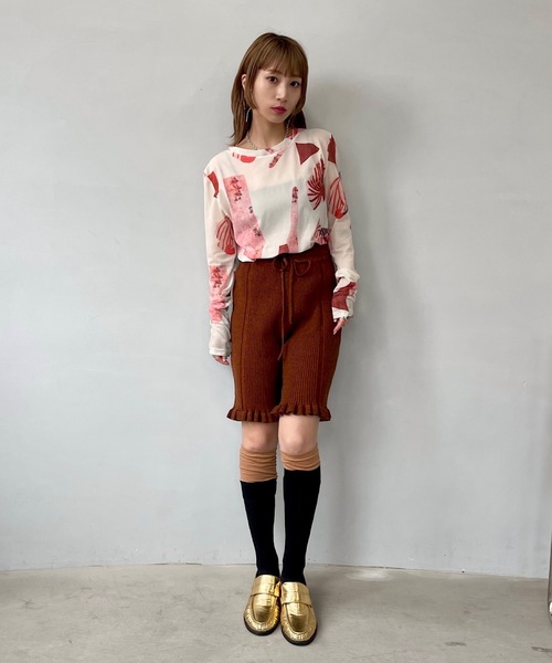 Se ボリュームフリルリブハーフパンツ【SANSeLF】sanw24s024 SANSeLF（サンセルフ）の「Se ボリュームフリルリブハーフパンツ