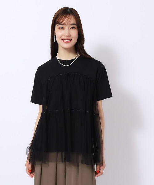 DRESKIP（ドレスキップ）の「◆【高レビュー】チュールが目を惹く！ 大人の技ありTシャツ（Tシャツ/カットソー・レディース・チャコールグレー/オフホワイト/ブラック・02/04/03）」の17枚目の写真
