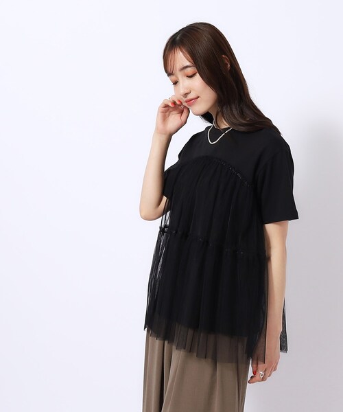DRESKIP（ドレスキップ）の「◆【高レビュー】チュールが目を惹く！ 大人の技ありTシャツ（Tシャツ/カットソー・レディース・チャコールグレー/オフホワイト/ブラック・02/04/03）」の16枚目の写真