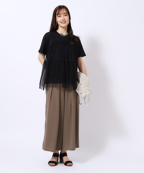 DRESKIP（ドレスキップ）の「◆【高レビュー】チュールが目を惹く！ 大人の技ありTシャツ（Tシャツ/カットソー・レディース・チャコールグレー/オフホワイト/ブラック・02/04/03）」の14枚目の写真