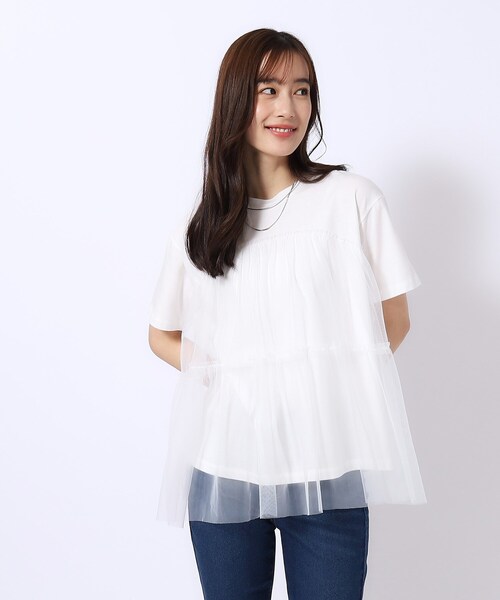 DRESKIP（ドレスキップ）の「◆【高レビュー】チュールが目を惹く！ 大人の技ありTシャツ（Tシャツ/カットソー・レディース・チャコールグレー/オフホワイト/ブラック・02/04/03）」の10枚目の写真