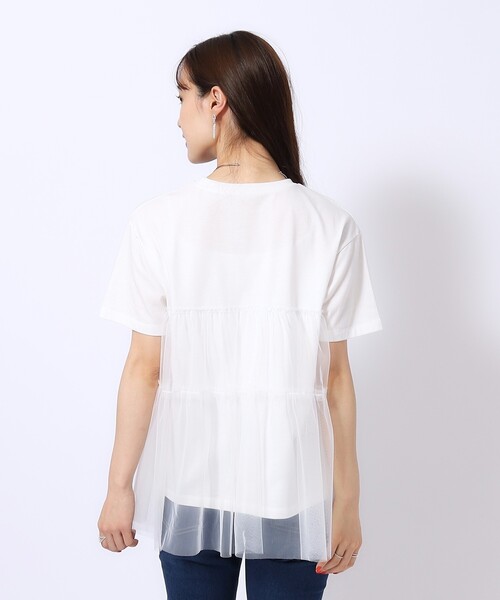 DRESKIP（ドレスキップ）の「◆【高レビュー】チュールが目を惹く！ 大人の技ありTシャツ（Tシャツ/カットソー・レディース・チャコールグレー/オフホワイト/ブラック・02/04/03）」の8枚目の写真