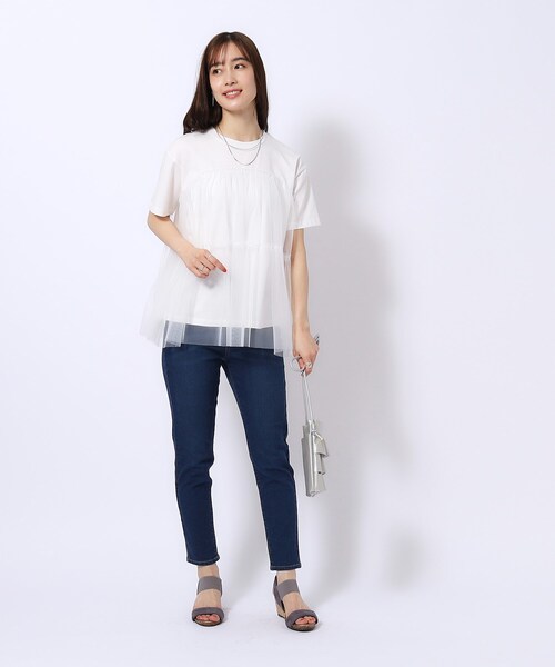 DRESKIP（ドレスキップ）の「◆【高レビュー】チュールが目を惹く！ 大人の技ありTシャツ（Tシャツ/カットソー・レディース・チャコールグレー/オフホワイト/ブラック・02/04/03）」の7枚目の写真
