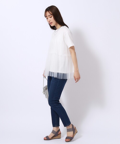 DRESKIP（ドレスキップ）の「◆【高レビュー】チュールが目を惹く！ 大人の技ありTシャツ（Tシャツ/カットソー・レディース・チャコールグレー/オフホワイト/ブラック・02/04/03）」の6枚目の写真
