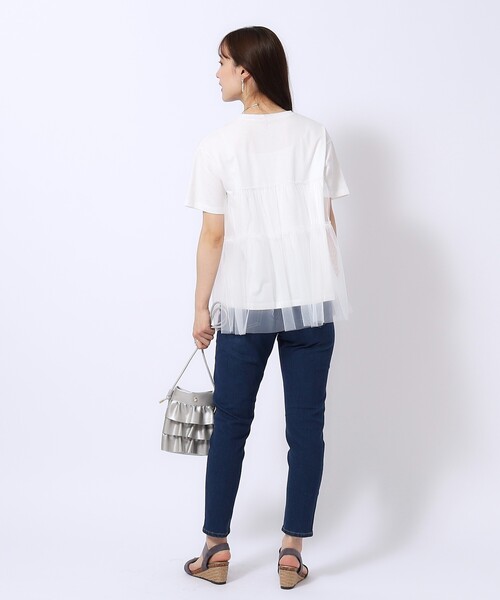 DRESKIP（ドレスキップ）の「◆【高レビュー】チュールが目を惹く！ 大人の技ありTシャツ（Tシャツ/カットソー・レディース・チャコールグレー/オフホワイト/ブラック・02/04/03）」の5枚目の写真