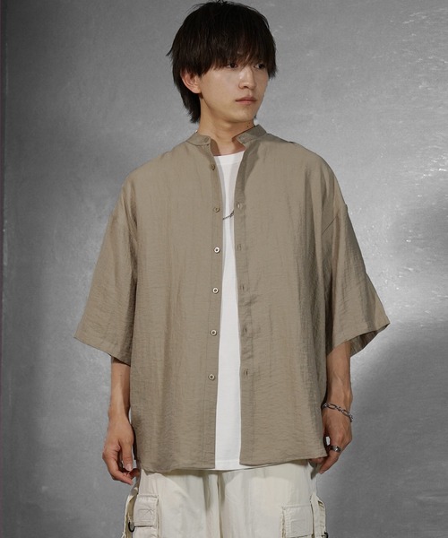 MinoriTY(マイノリティ)の「【MinoriTY】さらふわリネンバンドカラー半袖シャツ メンズ オーバーサイズ ビッグシルエット ルーズフィット 夏服(シャツ/ブラウス・メンズ・ミント/オフホワイト/ベージュ・S/M/L)」の13枚目の写真