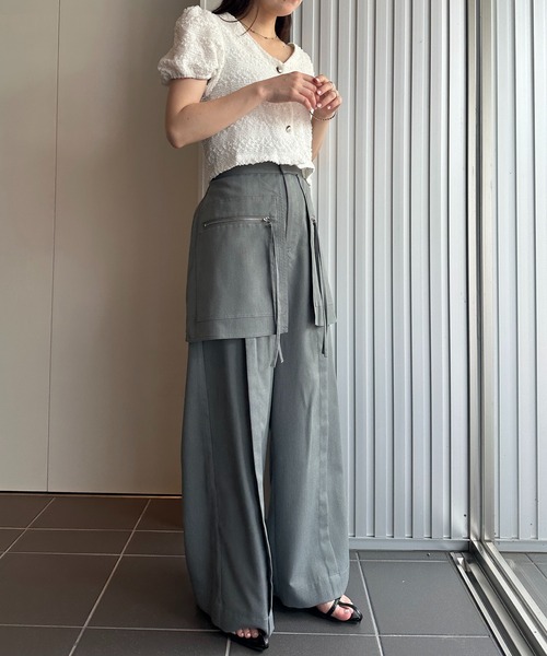 セール】[全骨格美脚見え]スカートレイヤードスラックス