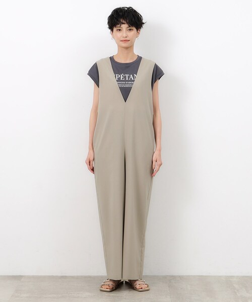 OPAQUE.CLIP（オペークドットクリップ）の「◆リネンライクVネックオールインワン【ストレッチ/イージーケア/洗濯機洗い可】（サロペット/オーバーオール・レディース・グレー/ブラック・36/38/40）」の9枚目の写真