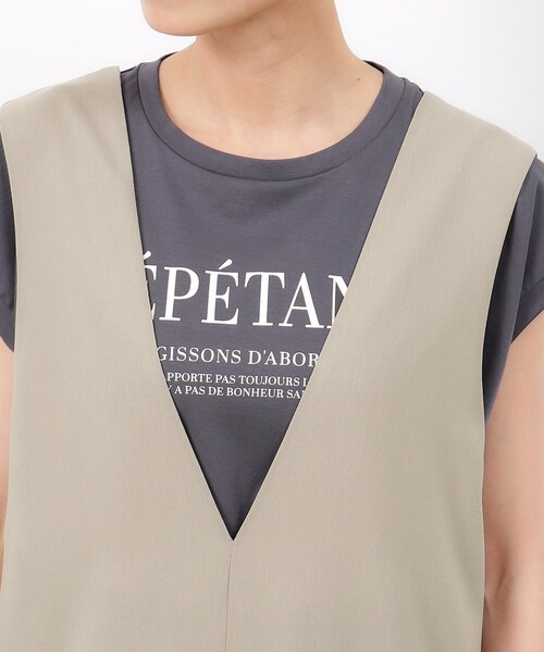 OPAQUE.CLIP（オペークドットクリップ）の「◆リネンライクVネックオールインワン【ストレッチ/イージーケア/洗濯機洗い可】（サロペット/オーバーオール・レディース・グレー/ブラック・36/38/40）」の6枚目の写真