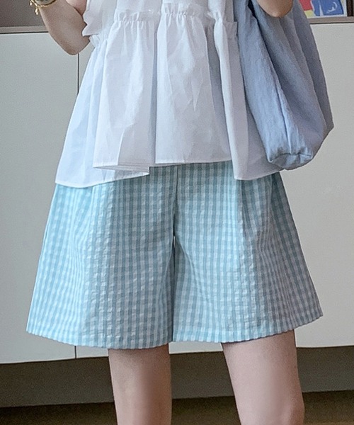 MIUMIU 猫柄ギンガムチェックショートパンツ MIUMIU 猫柄ギンガムチェックショートパンツ - メルカリ