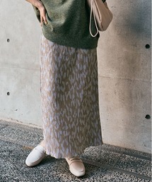 総柄 ランダム プリーツ ナロー スカート